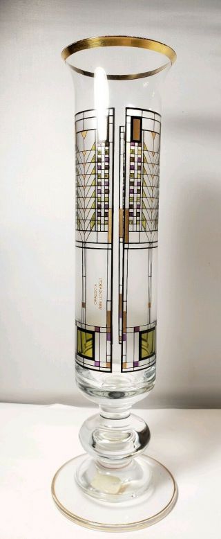 Vtg Frank Lloyd Wright Glass 10.  25” Vase 1996 Omaggio A Design Mid Century Mod 4