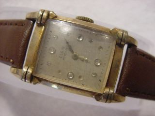 Vintage Gold Fd Large Antique Art Deco Elgin Knot Lug Gem Dial Mens Watch