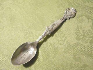 Sterling Souvenir Spoon " Virginia 1905 " With Figural " Salmon " 0.  93 Ozt