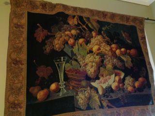 Vintage O Riddle Home & Gift Large Wall Tapestry 50 " W X 38 " L Fruit,  Grapes Wine