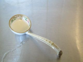 Antique Nippon Hand Painted White Ladle With Pink Flowers Gilding Green Wreath