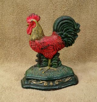 Old Vintage Wright Studios Cast Iron Rooster Chicken Door Stop