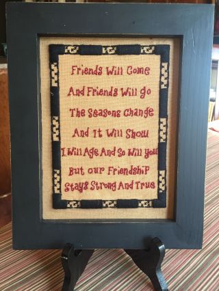 Small Antique Vintage Framed Cross Stitch Sampler Friends Will Come Friends Go
