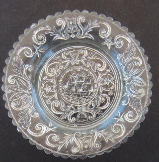 Antique Sandwich Cup Plate With A Ship