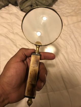 Optical Magnifying Glass With Ivory Handle Brass Frame,  Vintage Antique