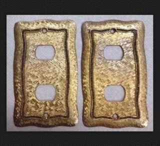 Set 2 Vintage 18k Gold Sterling Silver Wall Mini Switch Outlet Plate Florentine