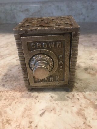 Antique Cast Iron Small Crown Penny Bank