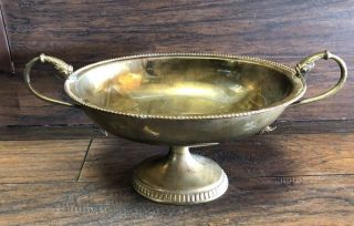 22049 Antique Art Deco Brass Oval Jardiniere Console Bowl With Fish Handles