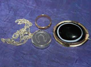 Antique Victorian Solid Silver Horseshoe Locket 1881 Brooch Wedding Ring 1897