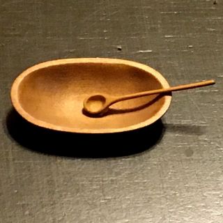 Vintage Dollhouse Miniature Wooden Bowl Spoon Signed Artist Sir Thomas Thumb