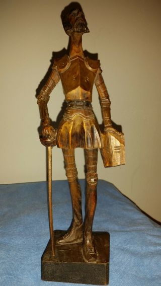 Vintage Ouro Artesania Don Quixote Hand Carved Wood Statue Figurine Spain 10.  75 "