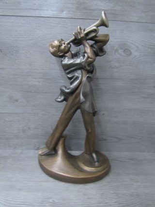 Vintage Cast Iron Bronze Sculpture Trumpet Player Figurine