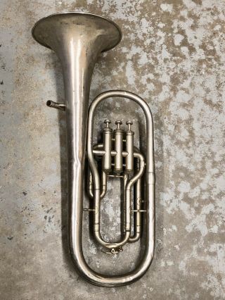 Antique Abbott Euphonium Brass Instrument Nickel Plated Tuba