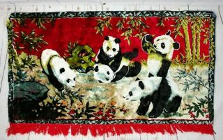 Vintage Swan Brand Panda Velveteen Tapestry Chinese Cotton Blend 35 " X 20 "