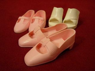 3 Pairs Vintage Crissy Velvet Pink Doll Shoes & Kerry White Mules