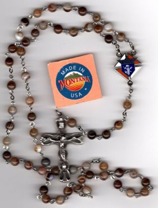 Knights Of Columbus - Brown Stripe Agate Rosary 3rd Or 4th Degree Your Choice
