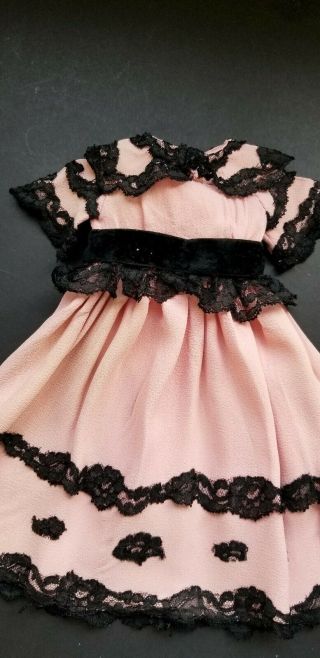 Vintage Rose Crepe Long Doll Gown With Blk Lace Trim Fits 16 `17 " Doll