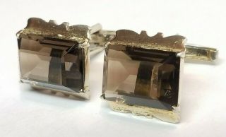 Vintage Gold Over Sterling Silver Vermeil Smoky Quartz Gemstone Cufflinks Japan