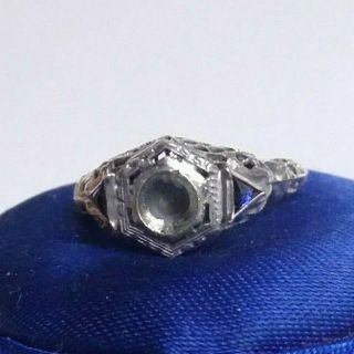 Antique Victorian Silver Filigree Ring Setting 2 Trillion - Cut Sapphires Size 6