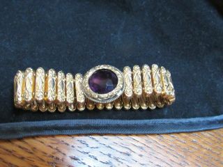 Antique Vintage Gold Filled Expansion Bracelet Amethyst Color Stone 5/8 " W.