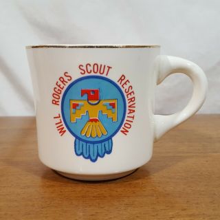 Vtg Boy Scouts Bsa Will Rogers Reservation Heavy Ceramic Diner Style Coffee Mug