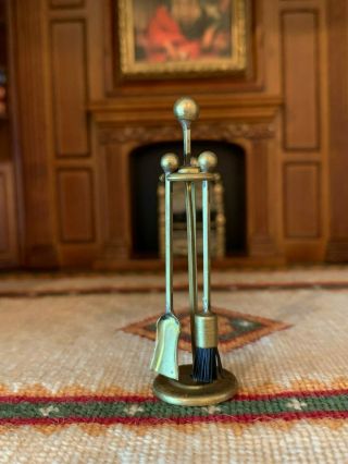 Miniature Dollhouse Artisan Vintage Hand Made Brass Sculpted Fireplace Tools Uk
