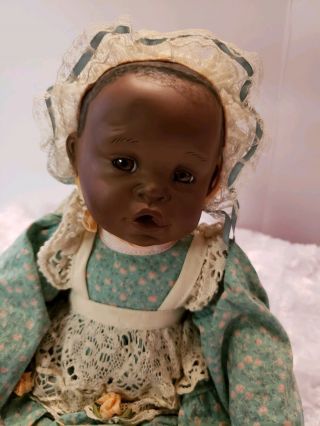 Vintage Porcelain & Cloth Realistic Sitting Black Baby Doll Yolanda Bello 6309a