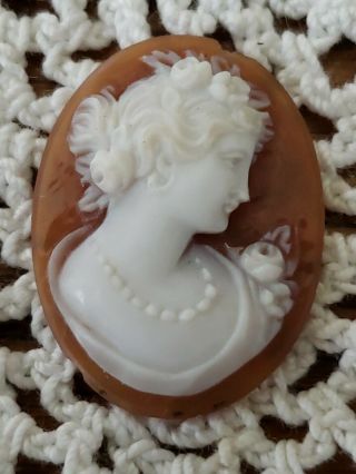 Antique Oval Carved Cameo Signed Andre For Brooch Or Pendant Jewelry Making