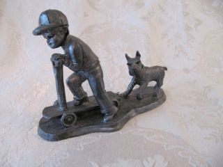 Pewter Figurine Boy On Scooter With Dog Michael Ricker Signed Numbered