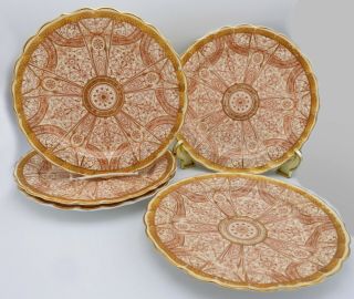 Set Of 4 Antique 1887 Royal Worcester Plates Elaborate Red Gilt Pattern