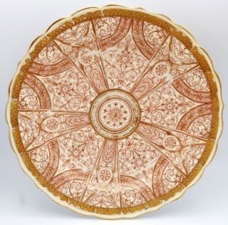 Set of 4 Antique 1887 Royal Worcester Plates Elaborate Red Gilt Pattern 6
