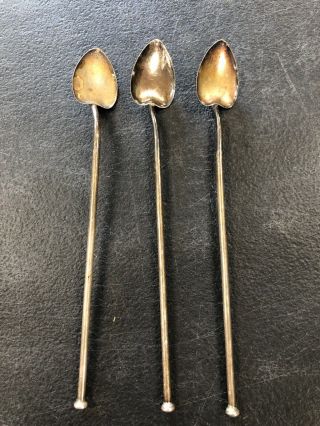 Set Of 3 Vintage Sterling Silver Straw Spoons For Iced Tea Juleps