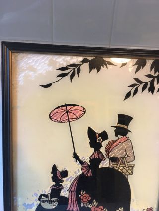 Antique Family Art Silhouette Framed Reverse Painting On Glass 2