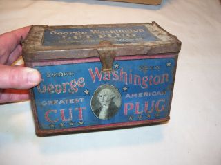 Antique Vintage George Washington Cut Plug Lunch Box Tobacco Tin