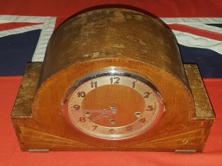 Antique Art Deco Wooden Mantel Clock Clockwork Chime Movement Winder & Pendulum