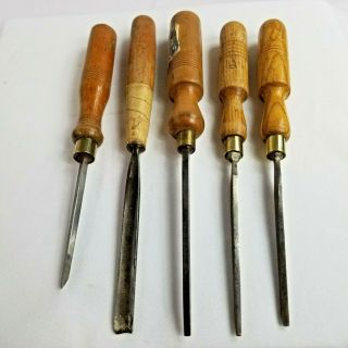 Set Of 5 Woodcarving,  Antique Carving Tools Sheffield Chisels Maker; Marples,