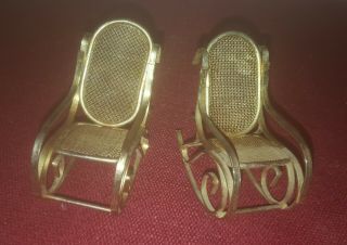 2 Vintage Miniatures Brass Mesh Rocking Chairs For Dollhouse