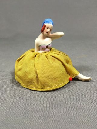 Vintage Half Doll Flapper Girl W/ Legs Satin Dress Vanity Pincushion Pin Cushion