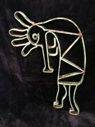 Wrought Iron Kokopelli Wall Sculpture Antique Painted Turquoise 14 " Tall