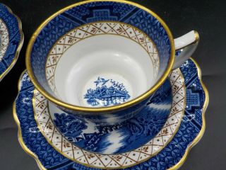 2 Antique Booths Real Old Willow Blue & Gold Scalloped Coffee Cups & Saucers 3