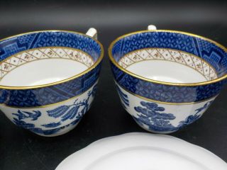 2 Antique Booths Real Old Willow Blue & Gold Scalloped Coffee Cups & Saucers 7