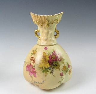 Antique Royal Worcester English Porcelain Vase With Hand Painted Flowers 1898