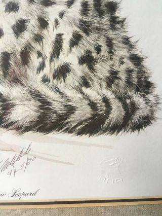 Wildlife 80 ' s Guy Coheleach Snow Leopard Framed Art Print,  Signed RHA Seal 3