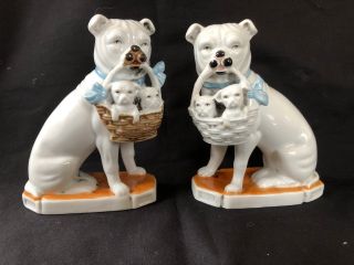 Antique Porcelain Staffordshire Dogs With Baskets