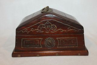 Antique Vintage Hand Carved Wooden Box With Key 11 1/2 " Wide X 6 1/2 " Deep