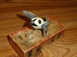 Vintage Fishing Lure Wooden Heddon Crazy Crawler 2100 Black White Head W/box