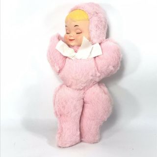 Vintage Musical Moving Doll Rubber Face Baby Plush Wind - Up Bantam Pastel Pink