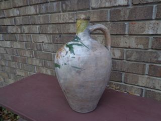 Antique 19th Century Terracotta Redware French Pottery Jug With Artistic Glaze