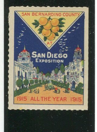 Poster Stamp Ca Pacific Intl Expo San Diego 1915 San Bernadino Cty Worlds Fair