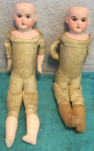 Antique German A.  M.  Floradora Bisque Shoulderhead Dolls Kid Bodies Look